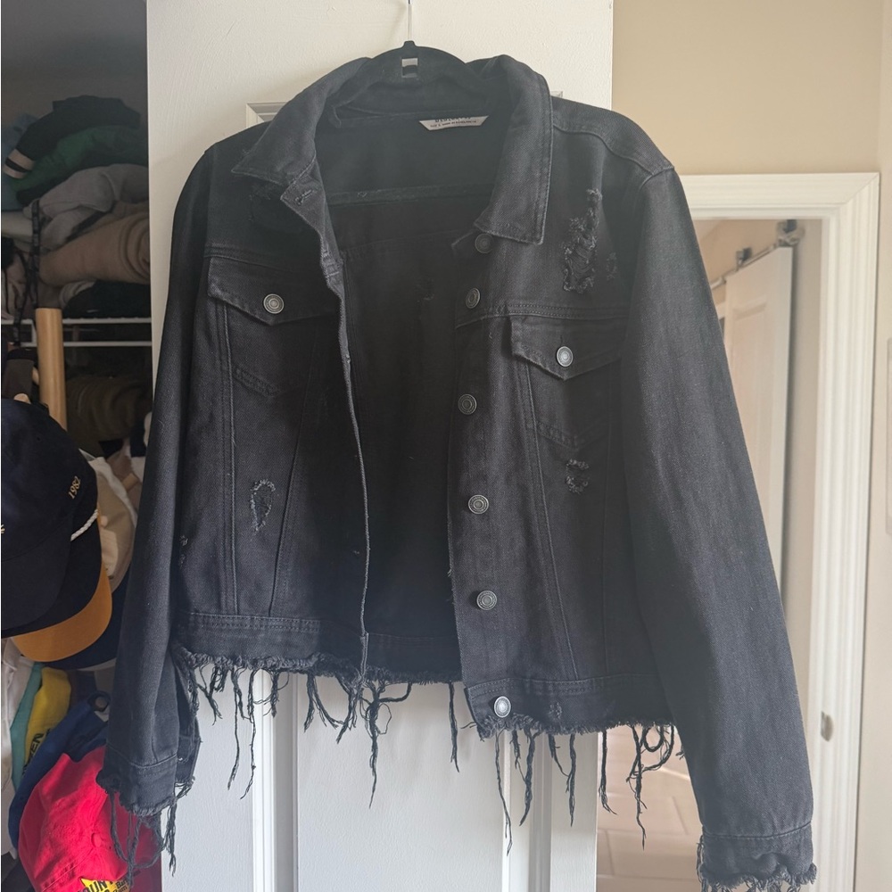 Edgy Black Distressed Denim Jacket